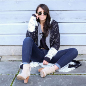 Blogger Sarah Lindner of The House of Sequins wearing free people thermal and free people cardigan