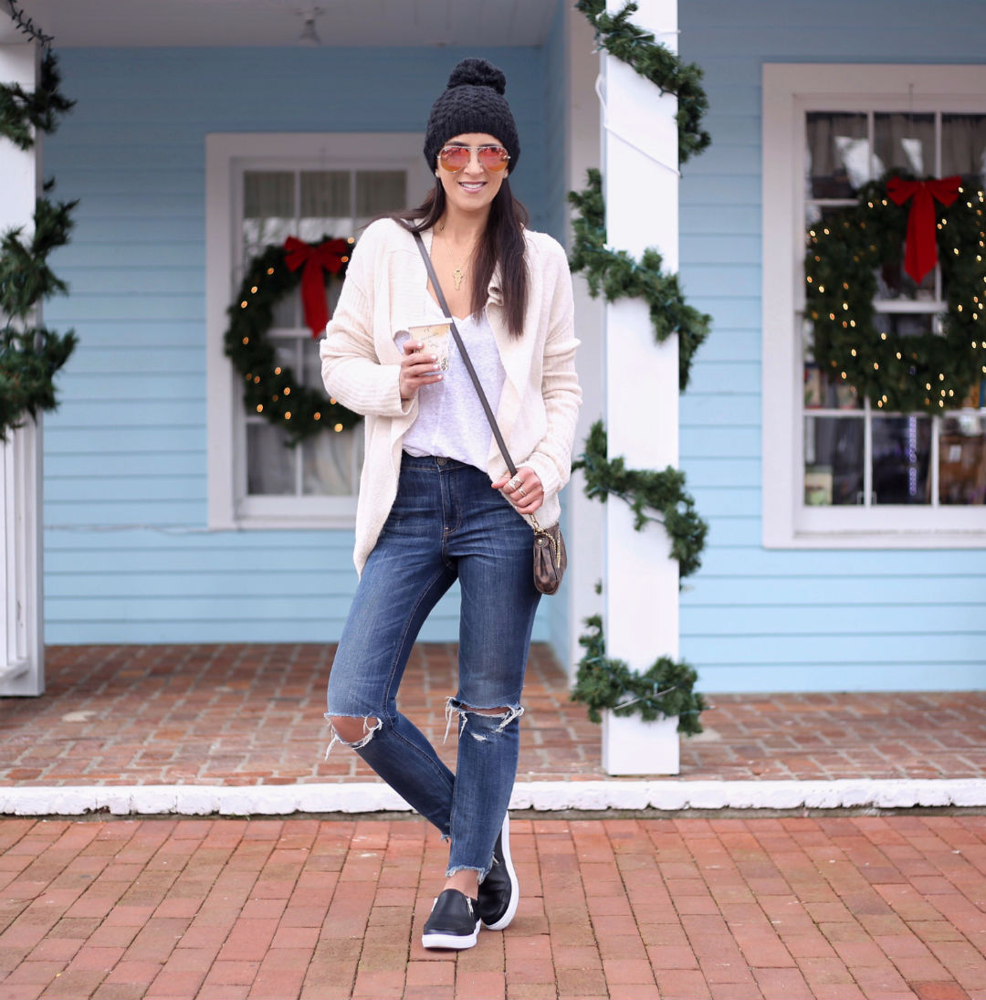 Blogger Sarah Lindner of The House of Sequins wearing payless ARIEL DOUBLE-ZIP SLIP-ON sneakers in black