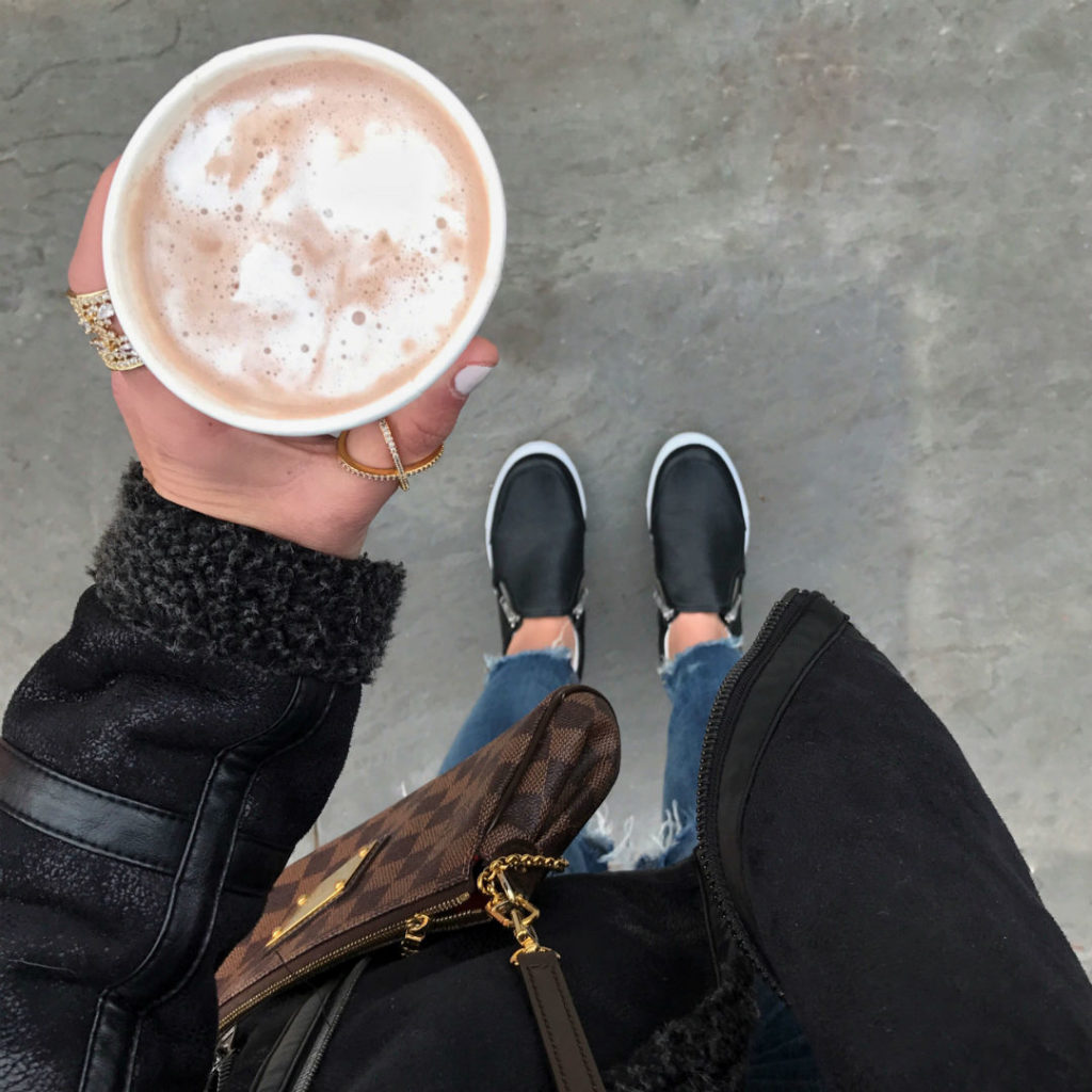 Blogger Sarah Lindner of The House of Sequins wearing payless ARIEL DOUBLE-ZIP SLIP-ON sneakers in black