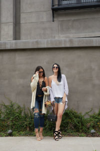 Blogger Sarah Lindner of The House of Sequins and Ashley of DTKAustin wearing free people cami and cami NYC cami