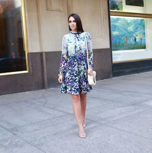 Blogger Sarah Lindner of the house of sequins wearing Meelia Floral Print Chiffon Dress