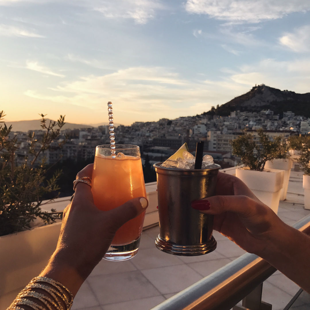 Blogger Sarah Lindner of The House of Sequins Guide to Athens Greece 2017/2018 hilton athens galaxy bar sunset view
