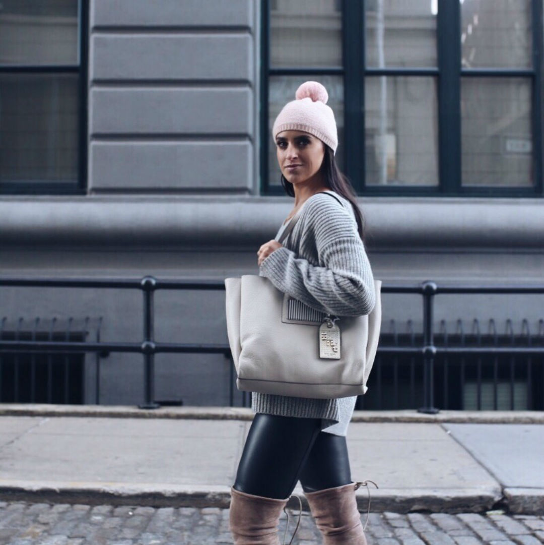 Blogger Sarah Lindner of The House of Sequins wearing HENRI BENDEL INFLUENCER TOTE