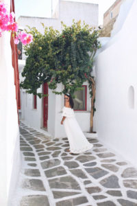 Blogger Sarah Lindner of The House of Sequins wearing Fillyboo Free People La Bella Vita Set. What to wear in Mykonos Greece