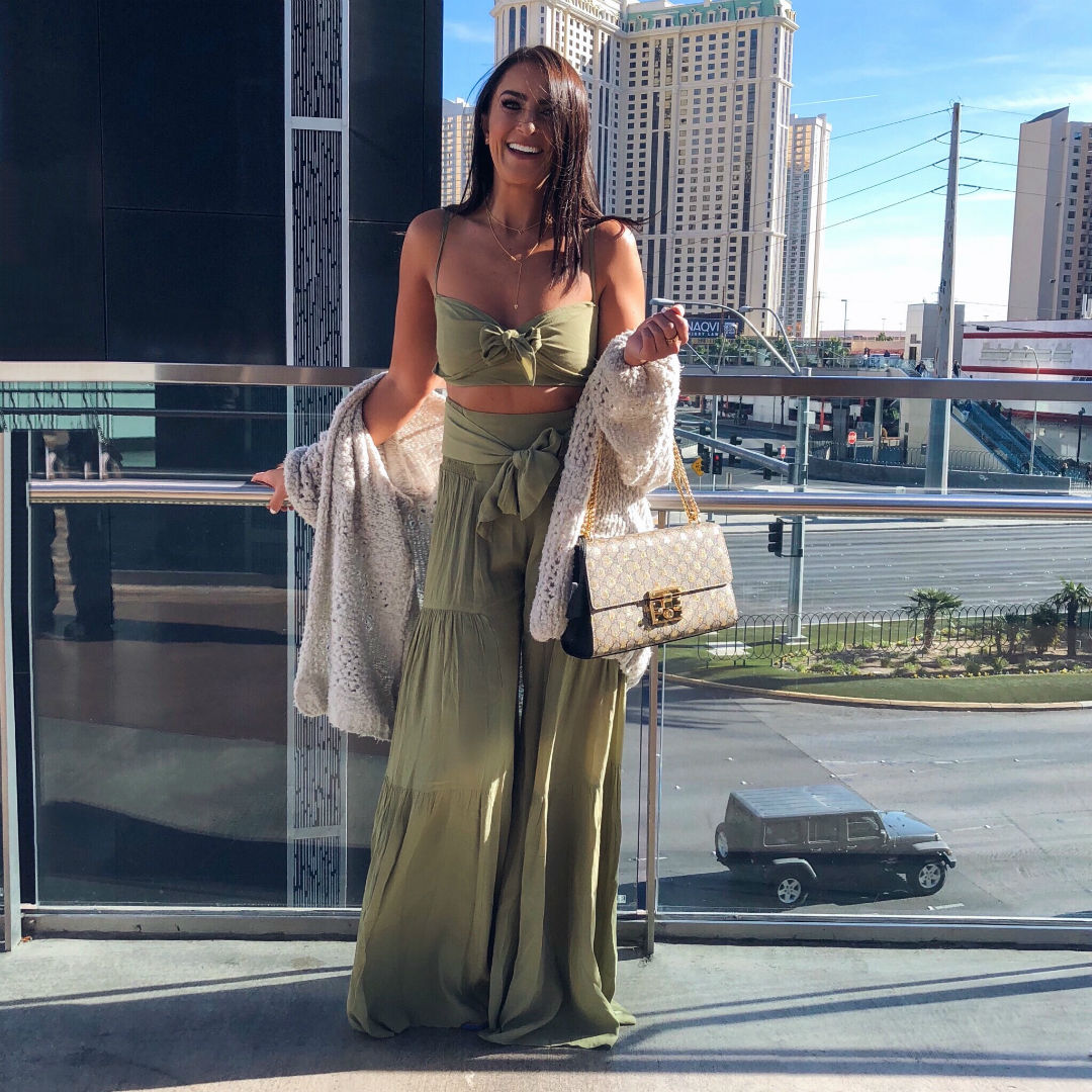 Blogger Sarah Lindner of The House of sequins wearing Free People Free People Palermo Set. What to wear while visiting las vegas strip