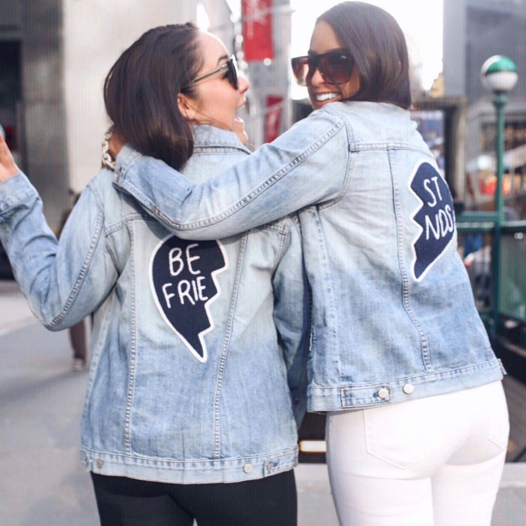 Blogger Sarah Lindner of the house of sequins wearing RAILS Knox Best Friend Patch denim Jacket for NYFW