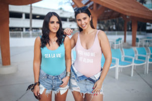 Blogger Sarah Lindner of The House of Sequins and Bisous Brittany wearing Bikini Lab’s High Leg One-Piece Swim Suit You had me at aloha & Sea La Vie
