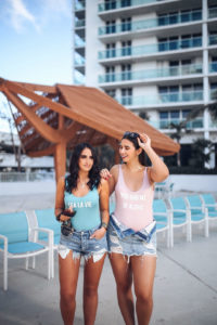 Blogger Sarah Lindner of The House of Sequins and Bisous Brittany wearing Bikini Lab’s High Leg One-Piece Swim Suit You had me at aloha & Sea La Vie