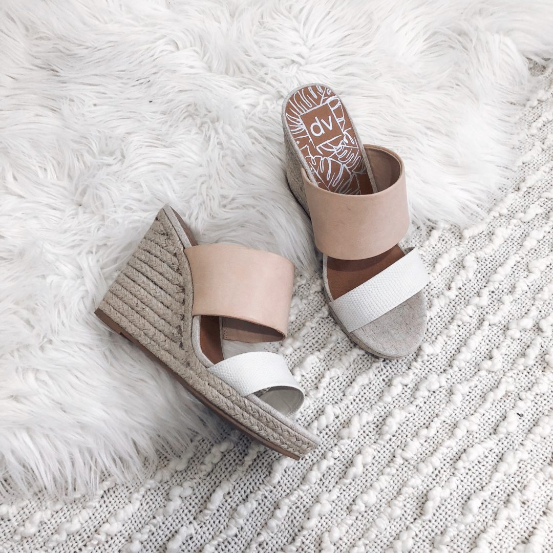 Blogger Sarah Lindner of The House of Sequins affordable summer sandals, wedges and shoes under $50. Instagram round-up of #targetstyle. DV two band wedge sandals
