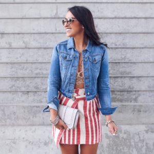 Blogger Sarah Lindner of The House of Sequins wearing free people bralette and free people wrap skirt. 4th of july outfit inspiration