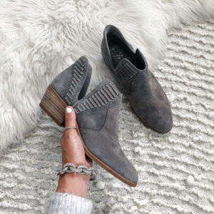 Blogger Sarah Lindner of The House of Sequins instagram round-up of #nsale shoes. Pevista Bootie VINCE CAMUTO