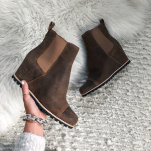 Blogger Sarah Lindner of The House of Sequins instagram round-up of #nsale shoes. Pax Waterproof Wedge Boot UGG