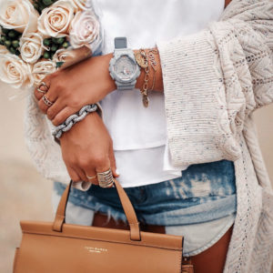 Blogger Sarah Lindner of The House of Sequins wearing G-shock watch