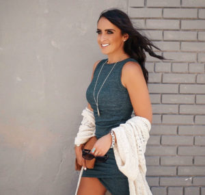 Blogger Sarah Lindner of The House of Sequins wearing Leith Ruched Body-Con Tank Dress