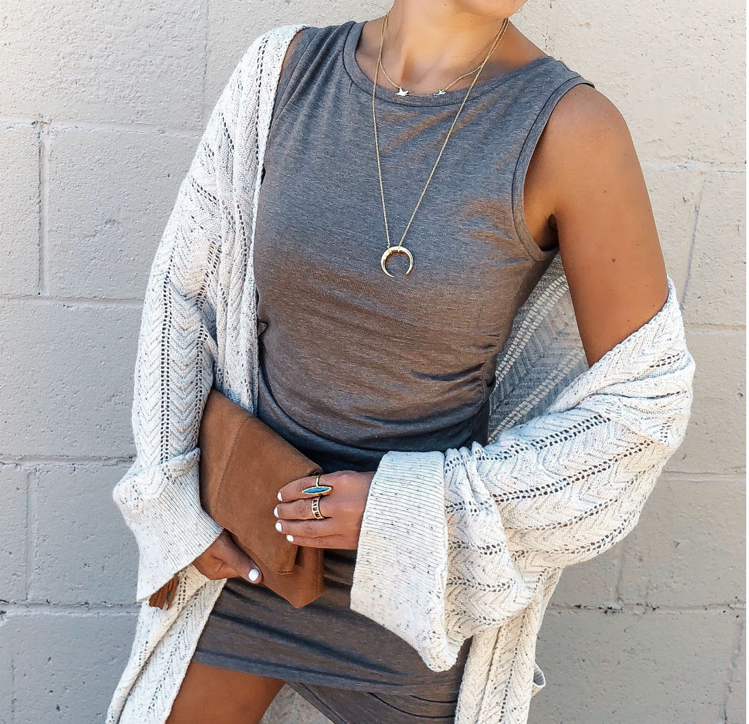 Blogger Sarah Lindner of The House of Sequins wearing Leith Ruched Body-Con Tank Dress 