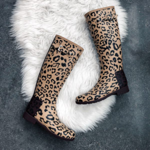 Blogger Sarah Lindner of The House of Sequins wearing Leopard Hunter Original Leopard Print Refined Tall Rain Boot. Leopard shoe round-up for fall