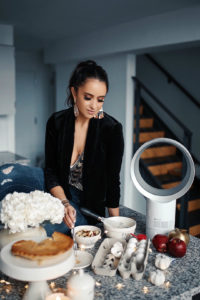 Blogger Sarah Lindner of The House of Sequins review on Dyson Air Multiplier Table Fan. Where to buy a 10" dyson fan.