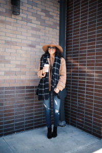 Blogger Sarah Lindner of The House of Sequins wearing Free People So Soft Peacoat, Vince Camuto Finchie Booties, The perfect camel peacoat for winter.