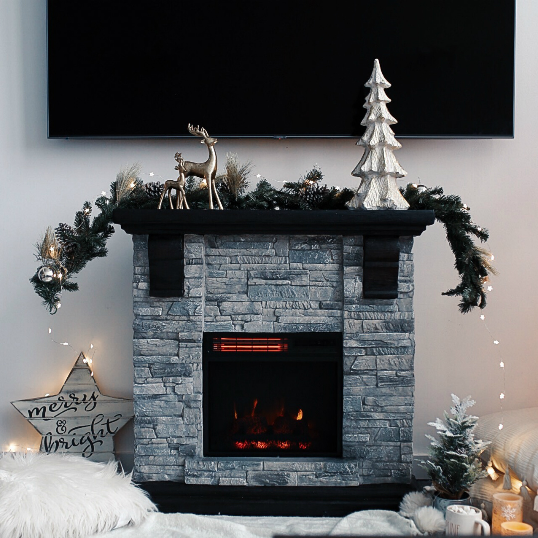 Blogger Sarah Lindner of The House of Sequins best place to buy an electric fireplace for winter. How to decorate with an electric fireplace from home depot