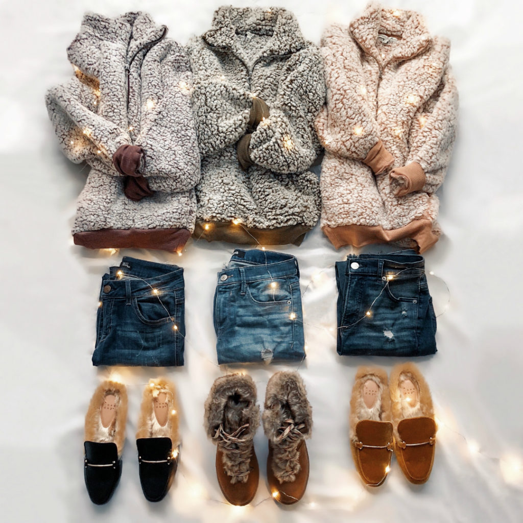 Blogger Sarah Lindner of The House of Sequins Instagram Round-Up Express One Eleven Oversized Sherpa Fleece Sweatshirt and Target Faux Leather Fur Backless Mules
