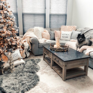 Blogger Sarah Lindner of The House of Sequins Living room inspiration for christmas. How to decorate for christmas