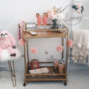 Blogger Sarah Lindner of The House of Sequins on how to decorate a bar cart for valentines day. Metal, Wood, and Leather Bar Cart - Gold - Threshold
