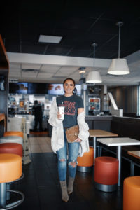 Blogger Sarah Lindner of The House of Sequins wearing Blank NYC Crop Distress Skinny Classique jeans in Shot Not, Gucci GG Marmont velvet medium shoulder bag and American Eagle Diet Coke graphic t-shirt