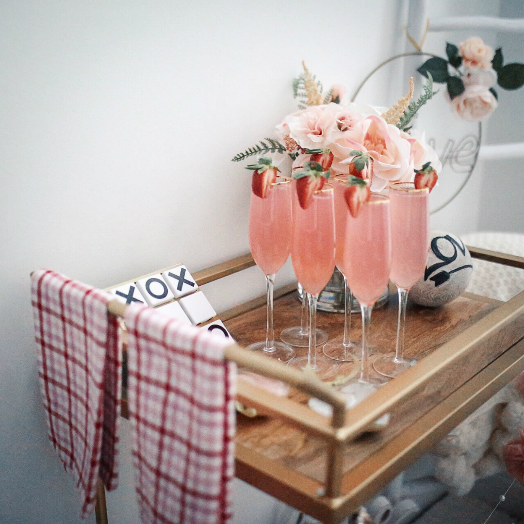 Blogger Sarah Lindner of The House of Sequins on how to decorate a bar cart for valentines day. Metal, Wood, and Leather Bar Cart - Gold - Threshold