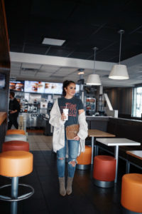 Blogger Sarah Lindner of The House of Sequins wearing Blank NYC Crop Distress Skinny Classique jeans in Shot Not, Gucci GG Marmont velvet medium shoulder bag and American Eagle Diet Coke graphic t-shirt