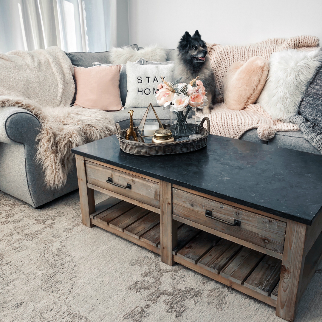 Blogger Sarah Lindner of The House of Sequins living room inspiration. Pottery Barn couch