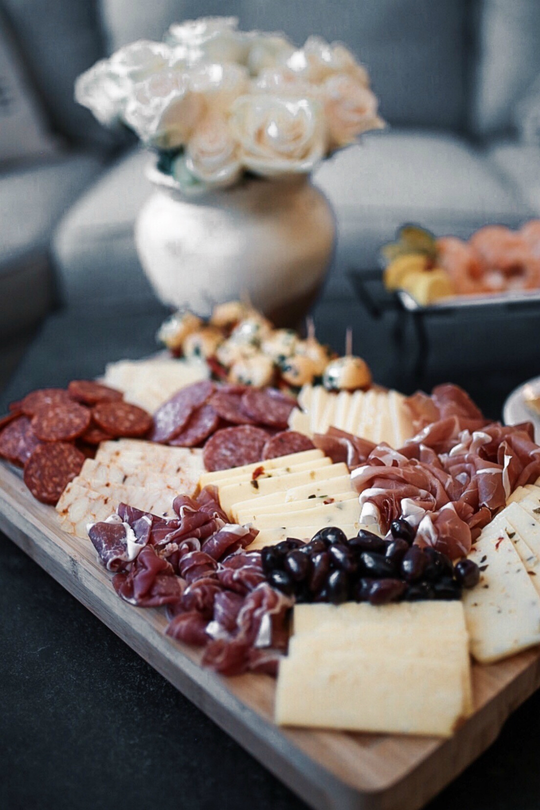 Blogger Sarah Lindner of The House of Sequins super bowl cheese board