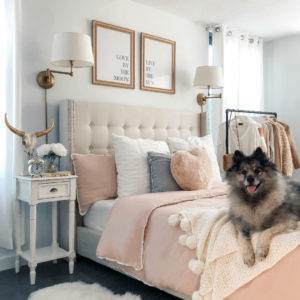 Blogger Sarah Lindner of The House of Sequins blush bedroom inspiration
