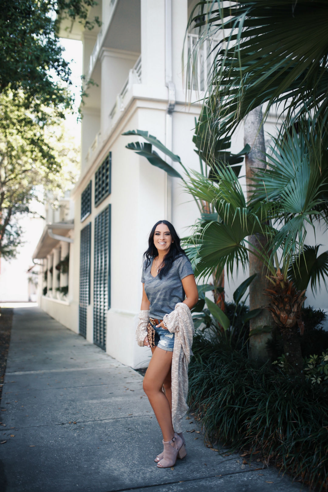 Blogger, Sarah Lindner of The House Of Sequins styling spring camo trends from Nordstrom