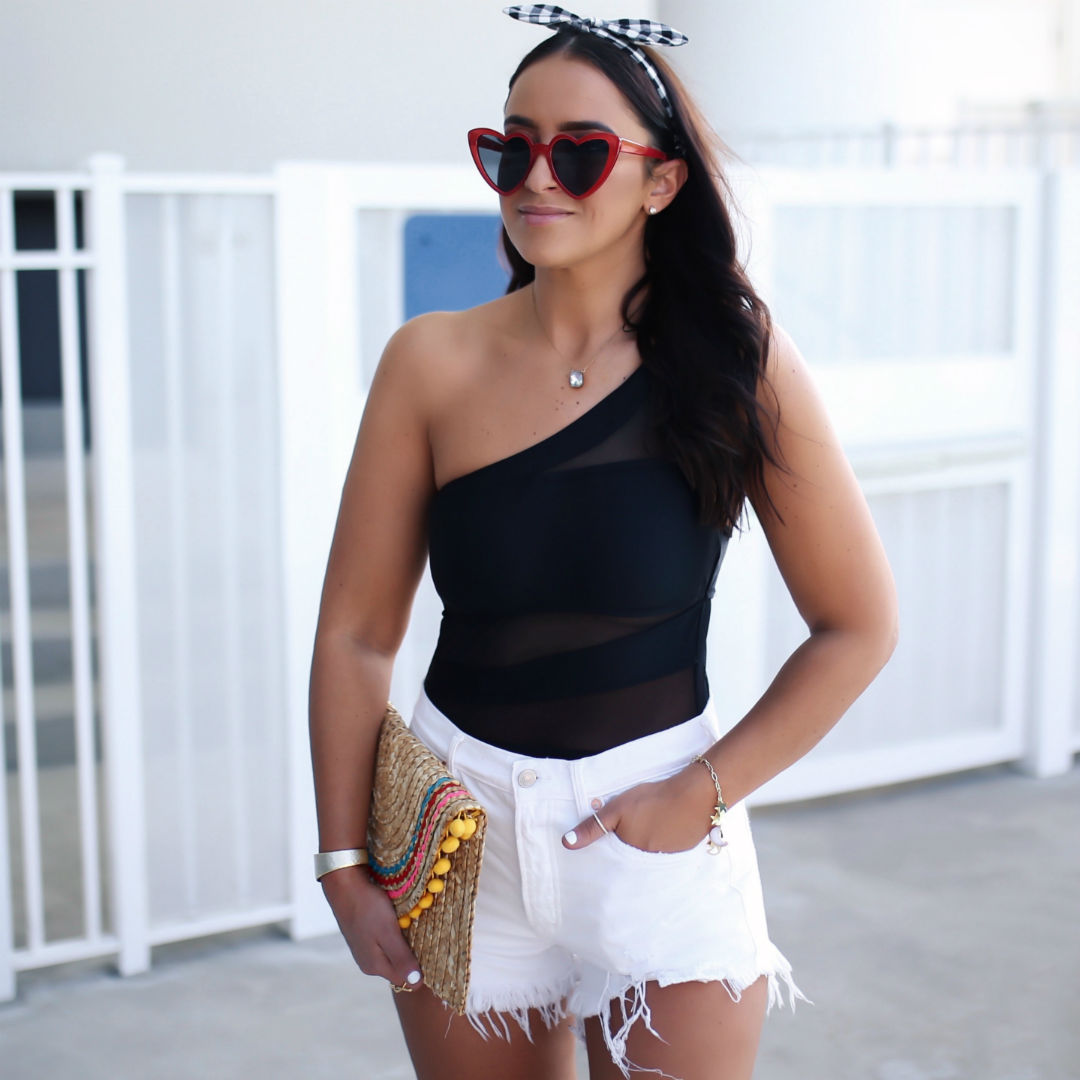 Blogger Sarah Lindner of the House of Sequins wearing a Target bathing suit under $50