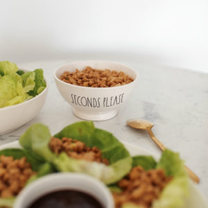 Blogger Sarah Lindner of The House of Sequins on How to make P.F. Chang's Inspired Chicken Lettuce Wraps. Recipe for lettuce wraps with weight watchers smart points value.