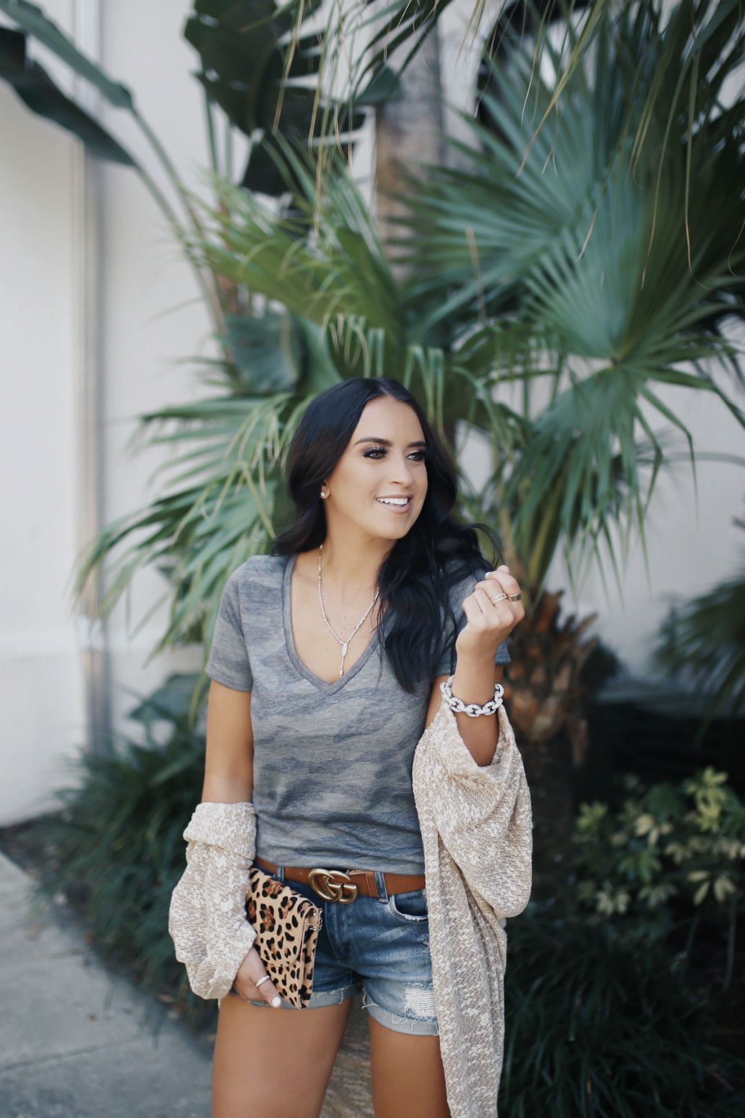 Blogger, Sarah Lindner of The House Of Sequins styling spring camo trends from Nordstrom