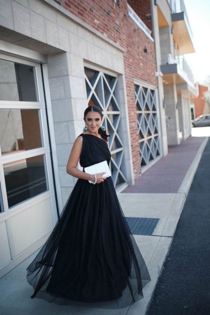 Blogger, Sarah Lindner of The House Of Sequins wearing a formal gown