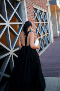 Blogger, Sarah Lindner of The House Of Sequins wearing a formal gown