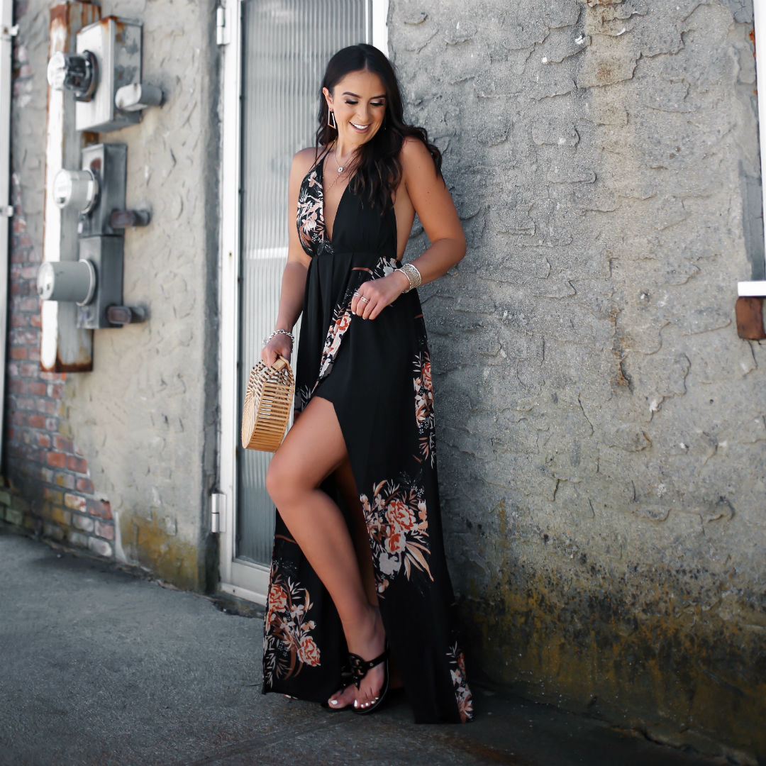 Blogger, Sarah Lindner of The House Of Sequins wearing an amazon maxi dress 