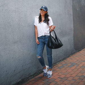 Blogger, Sarah Lindner of The House Of Sequins wearing Nike sneakers