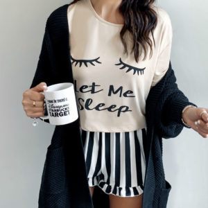 Blogger, Sarah Lindner of The House Of Sequins wearing an amazon pj sleep set