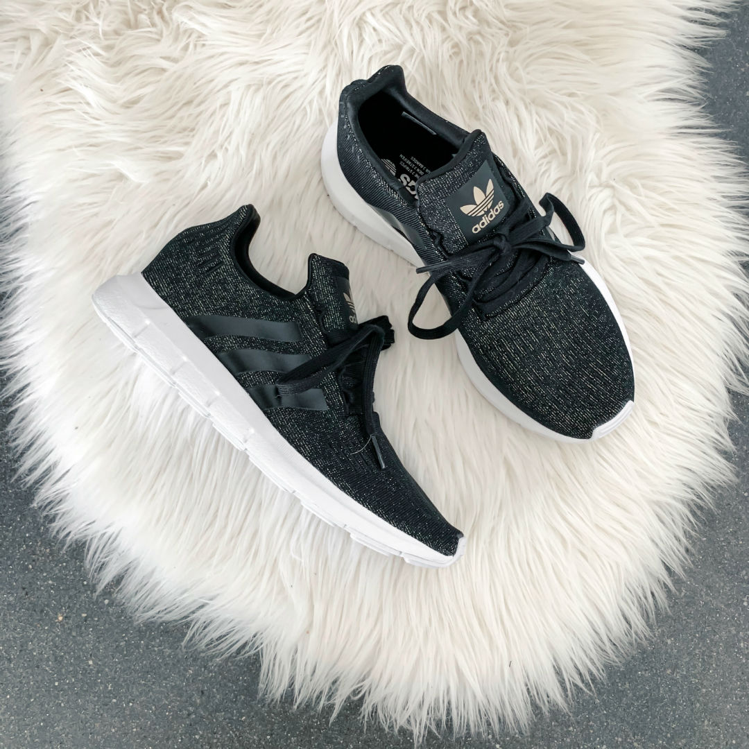Blogger, Sarah Lindner of The House Of Sequins wearing Adidas sneakers on sale for Nordstrom Anniversary