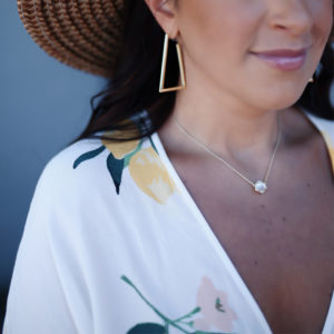 Blogger Sarah Lindner of The House of Sequins wearing Easton Hoop Earrings In Gold and Jaxon Pendant Necklace