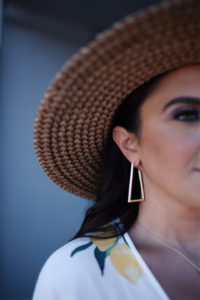 Blogger Sarah Lindner of The House of Sequins wearing Easton Hoop Earrings In Gold