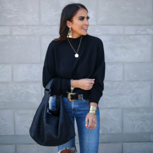 Blogger Sarah Lindner of The House of Sequins wearing So Low So High cashmere sweater