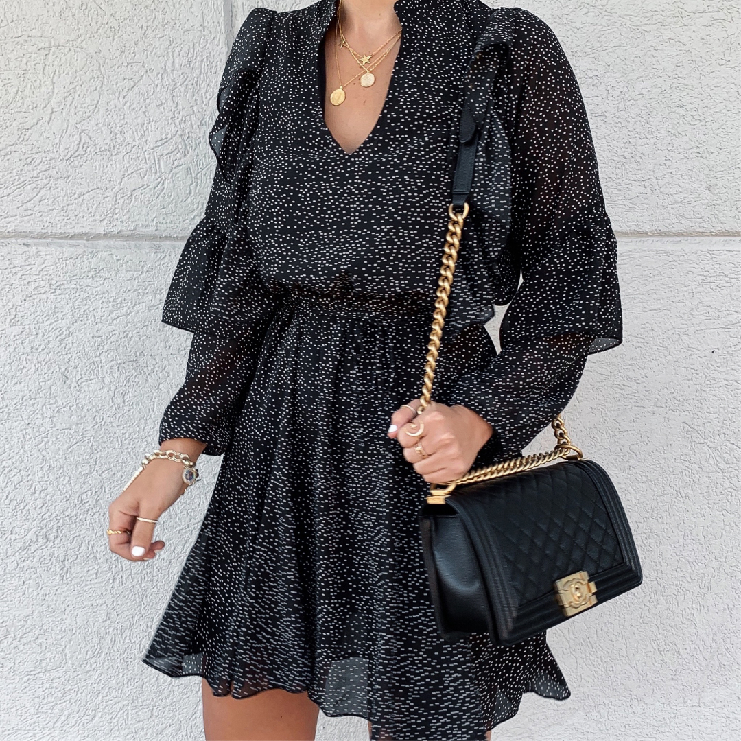 Blogger Sarah Lindner of House of Sequins wearing Amazon dress