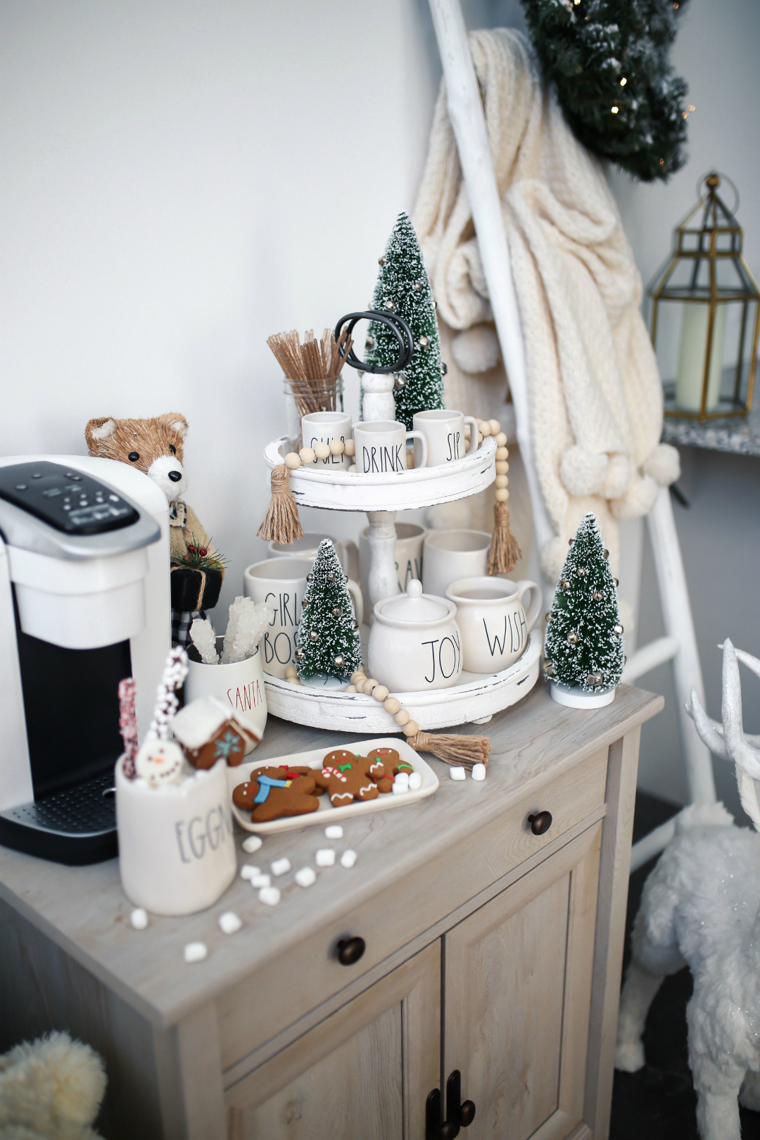 Blogger Sarah Lindner from House of Sequins using the Holiday Coffee Bar from Amazon