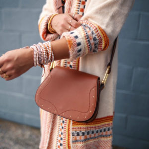 Blogger Sarah Lindner from House of Sequins wearing Victoria Emerson wrap bracelets