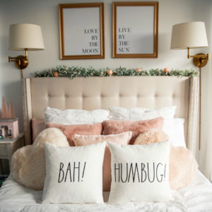 Blogger Sarah Lindner of The House of Sequins sharing how to style holiday bedroom decor from Bloomingdales