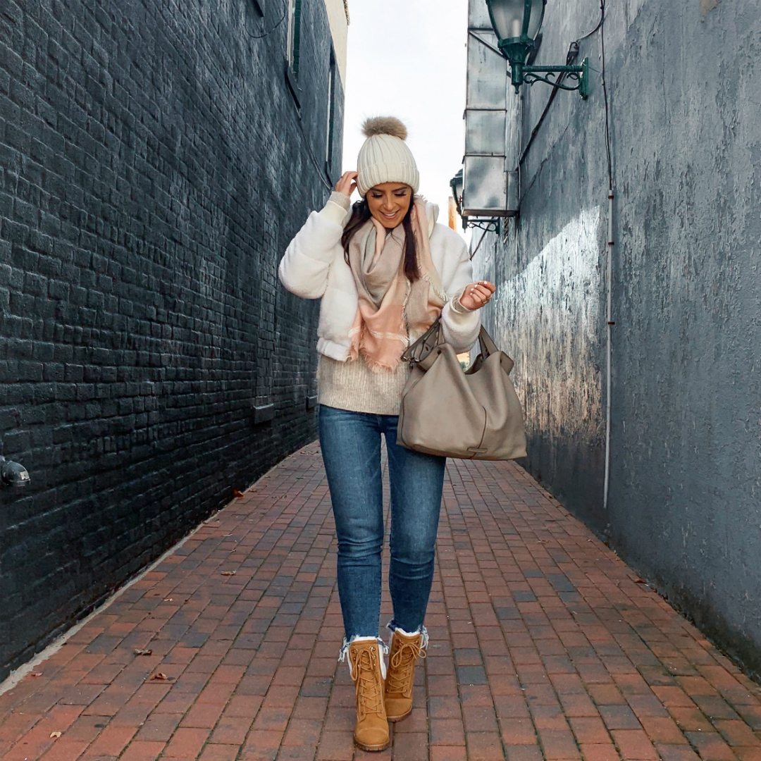 Blogger Sarah Linder of House of Sequins wearing Nine West Phaedra Casual Booties